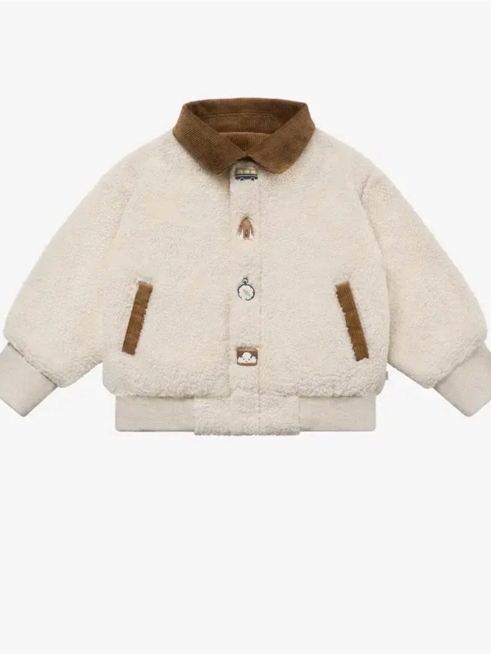 Kids Fleece Cream Cloud Jacket With Brown Corduroy Collar. 4-5 years